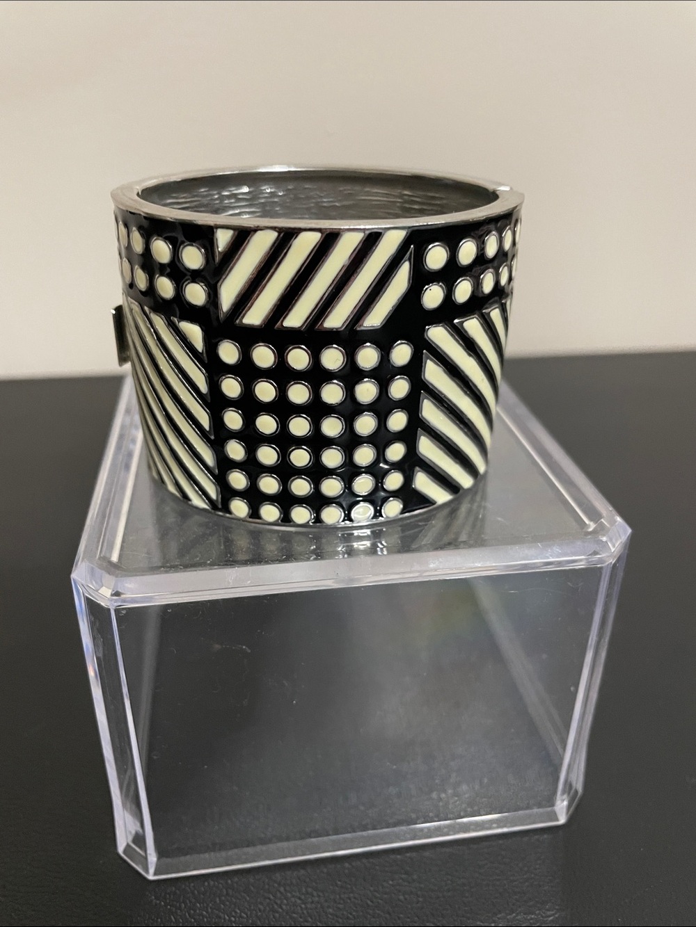 Banana Republic Black and Cream Geometric Cuff Bracelet